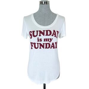 Fifth Sun Sunday Is My Funday White Graphic‎ Tee with Burgundy Print